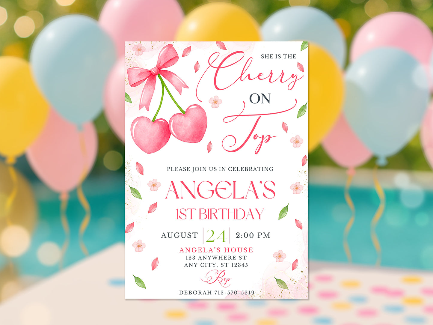 Cherry Baby Girl Invitation Cherry on Top Birthday Invitation