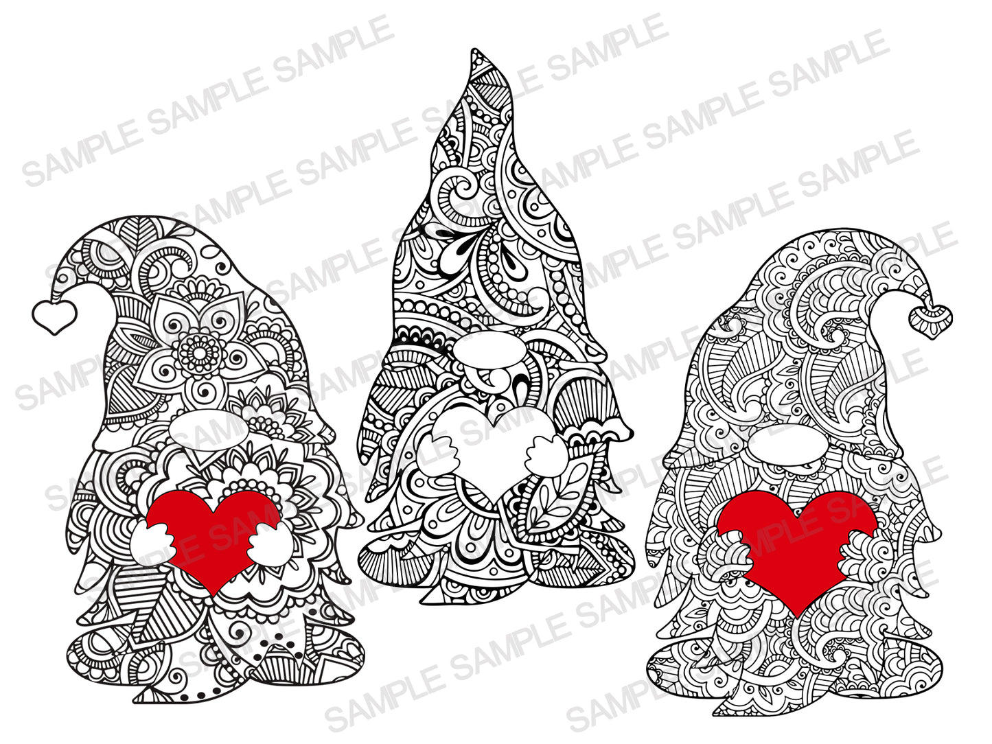 Valentine Gnome Mandala SVG Bundle | Zentangle Love Gnomes Digital Cut File