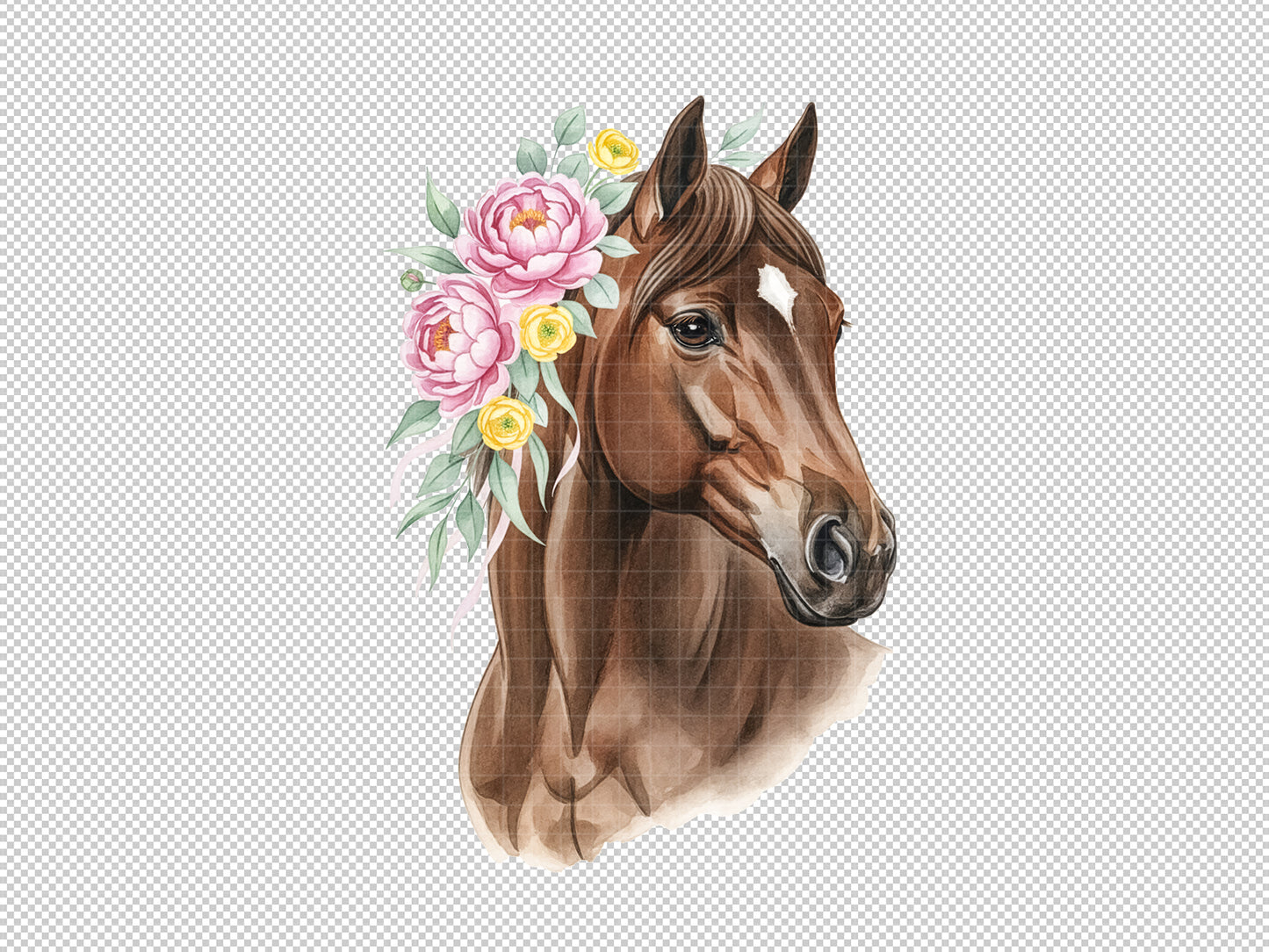 Watercolor Horse Clipart — Elegant Floral Horse Illustration