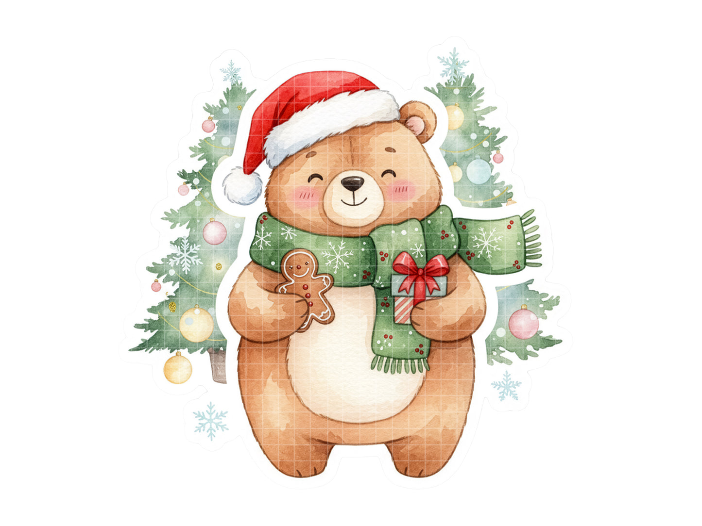 Watercolor Christmas Bear Sticker | Cute Holiday PNG | FineByStudio