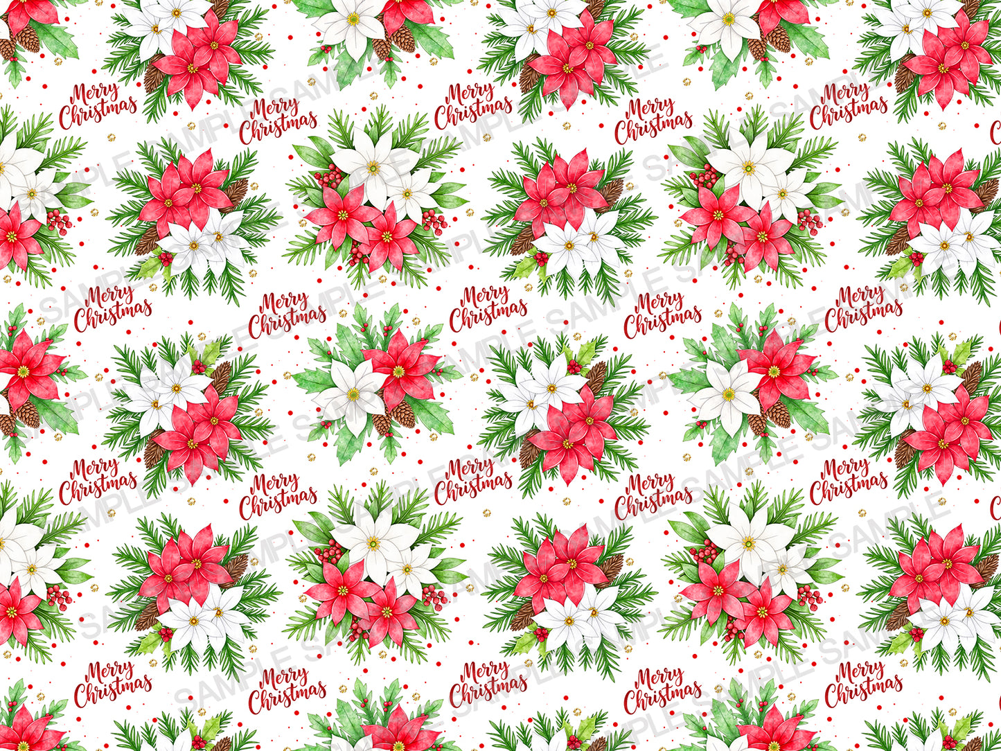 Watercolor Christmas Poinsettia Pattern – Holiday Wrapping Design
