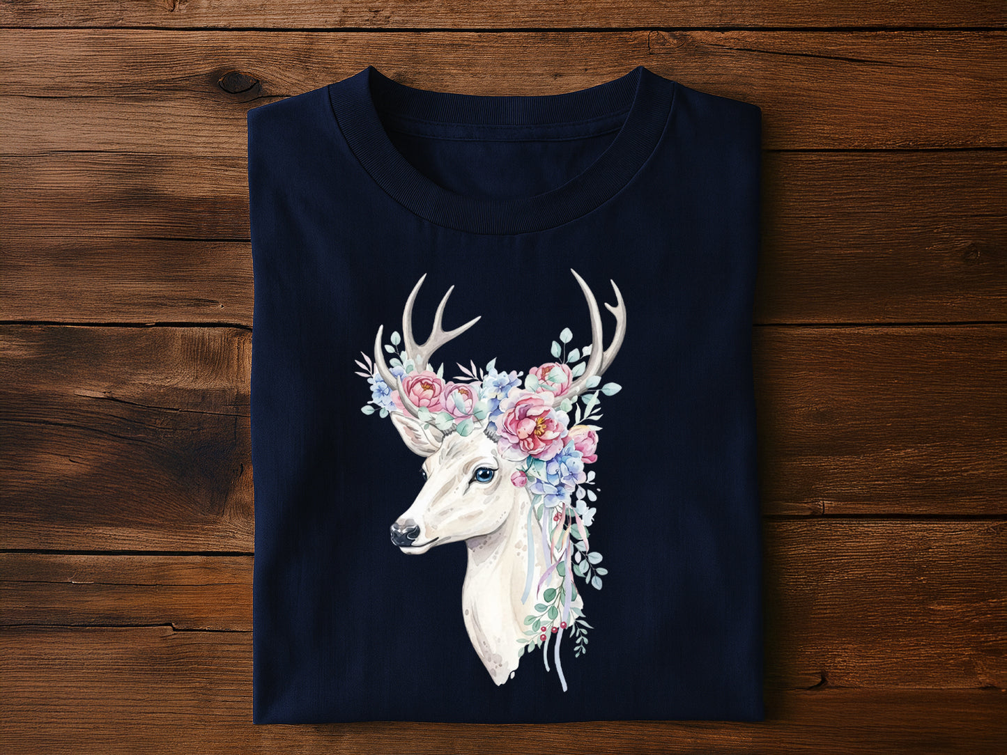 Watercolor Deer with Floral Crown | Woodland Animal Clipart | Kids T-shirt Design