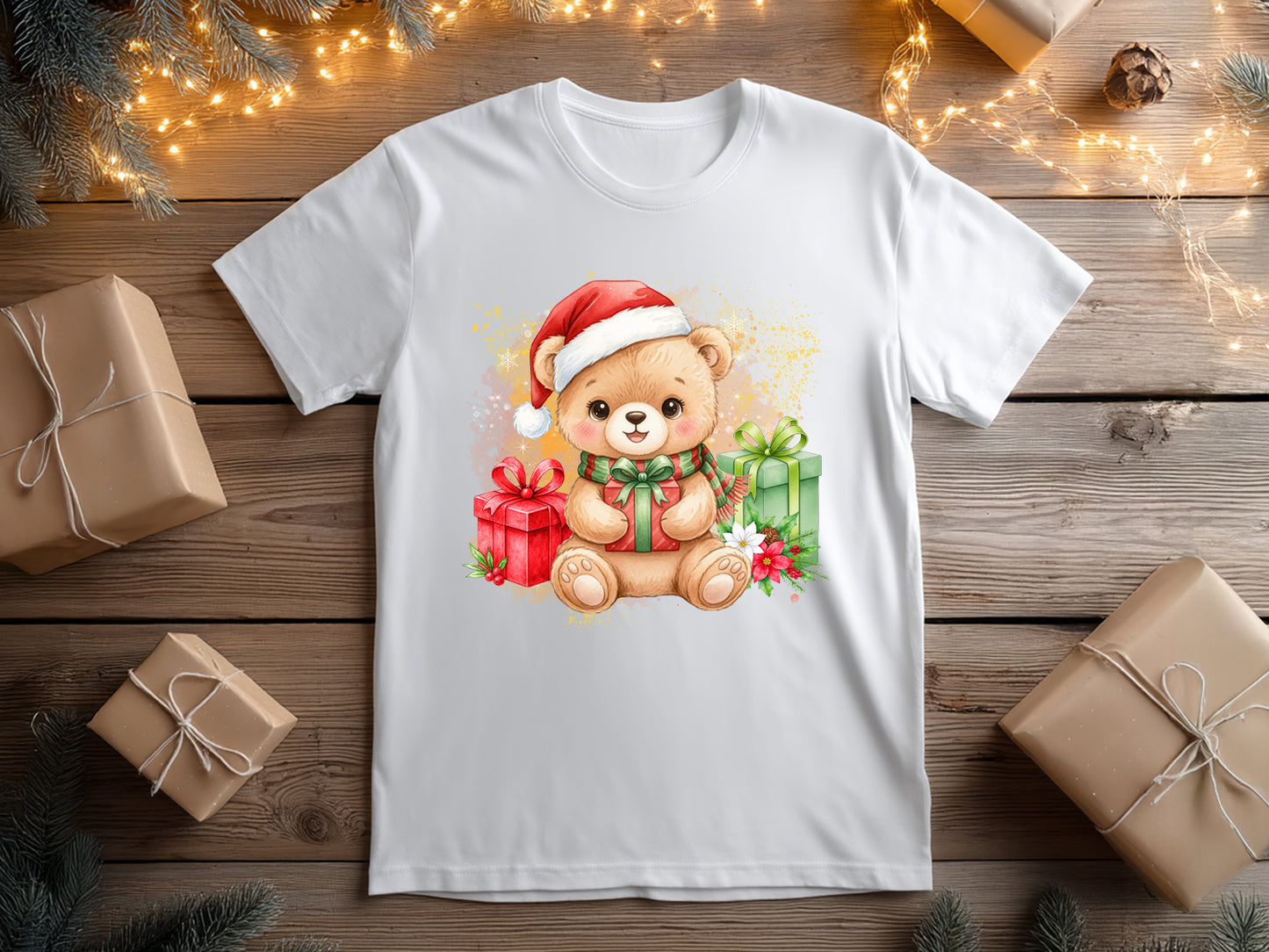 Watercolor Christmas Teddy Bear Clipart — Santa Bear, Holiday Illustration