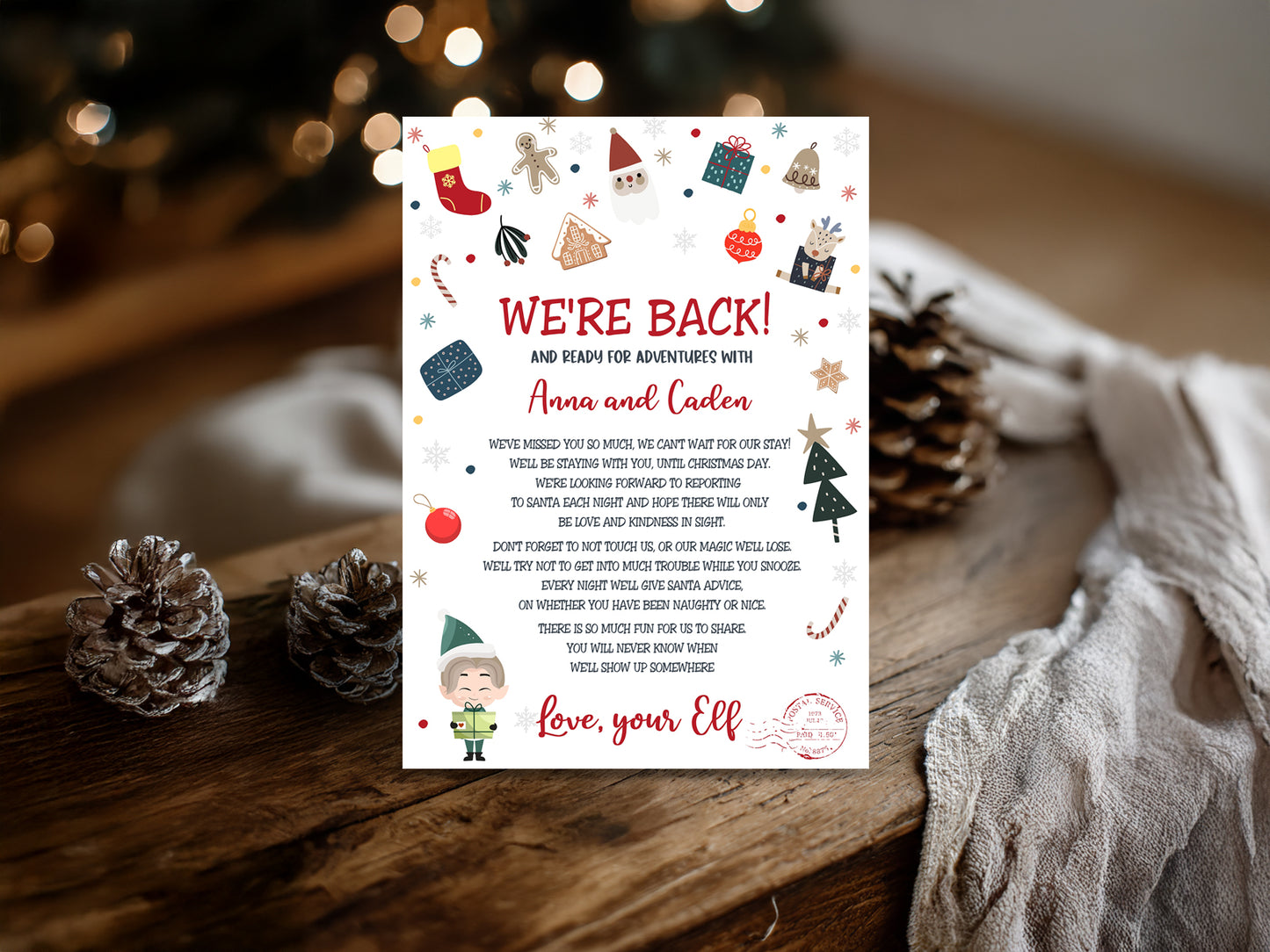 Elf Arrival Letter Template | Editable "I'm Back" Letter from Elf | North Pole Return Note | Instant Digital Download