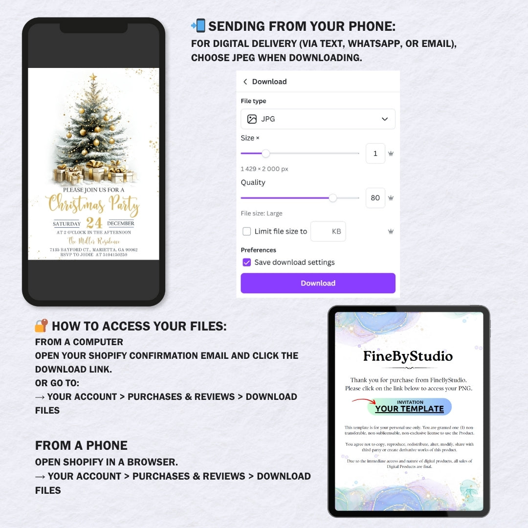 Elegant Christmas Party Invitation β Gold Tree Canva Template