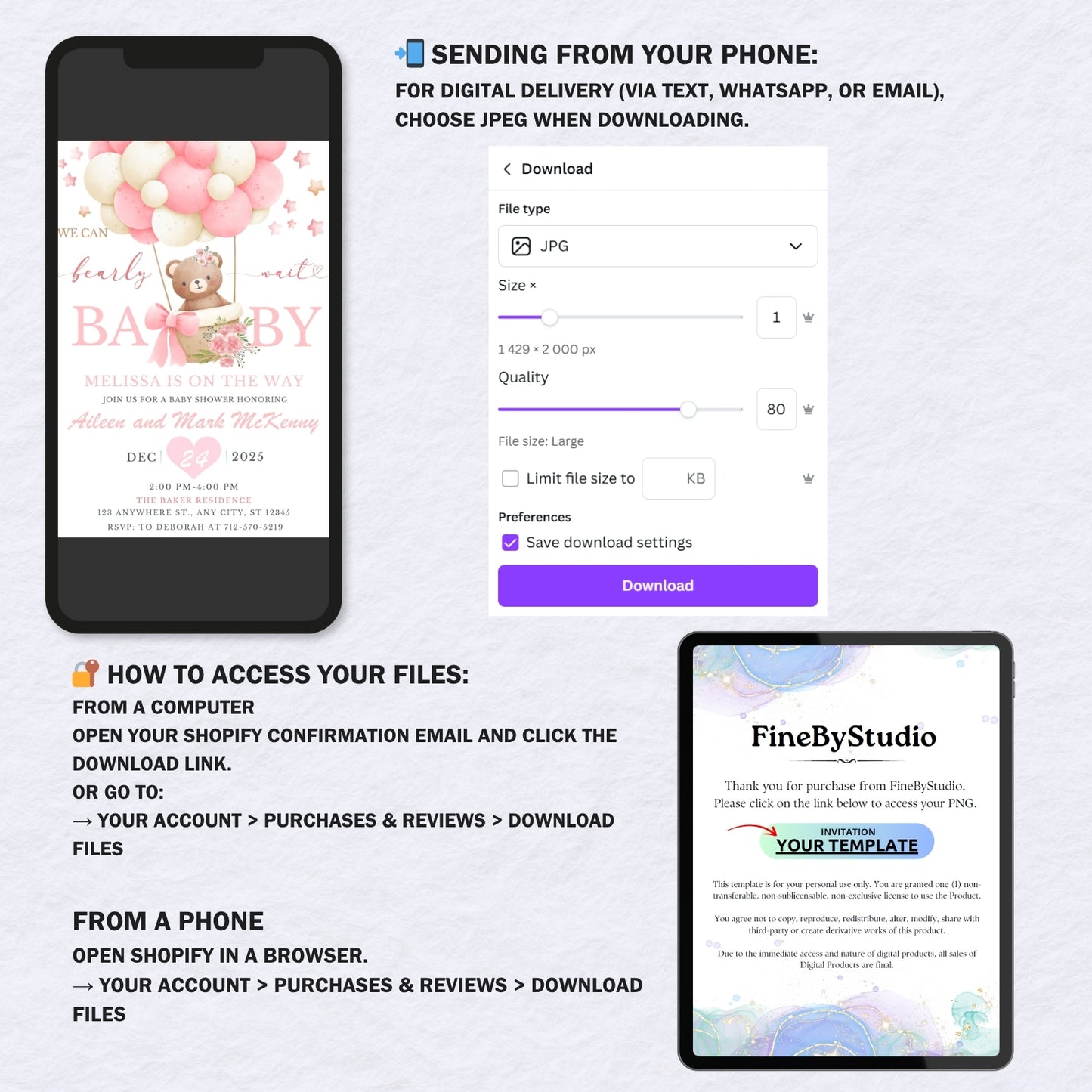 How to send digital baby shower invitations via smartphone, SMS, and email.
