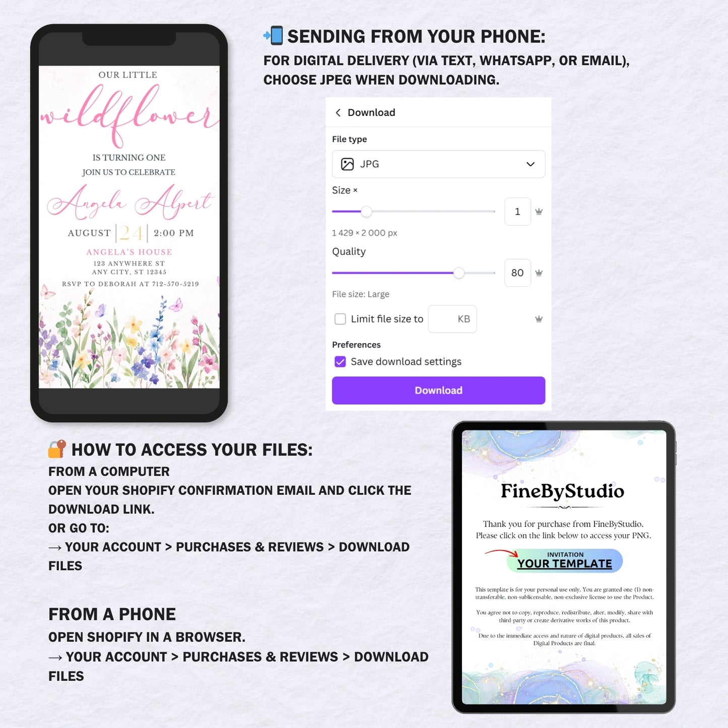 Wildflower 1st Birthday Invitation Card - Floral Garden Party Invite