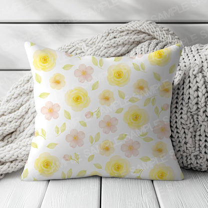 Watercolor Yellow Floral Seamless Pattern | Dainty Spring Daisy Digital Paper | Fabric & Textile Design