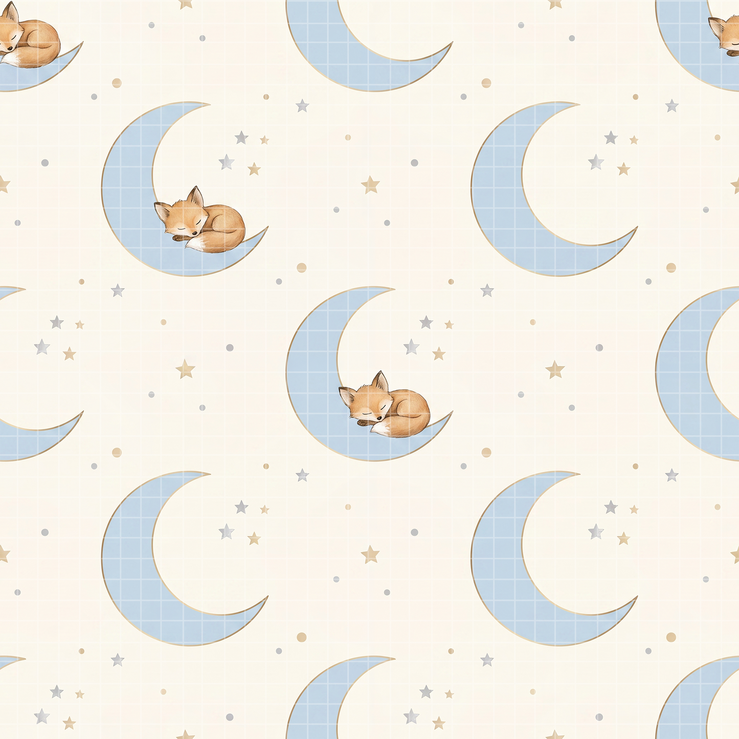 Sweet Dreams Fox Digital Paper Bundle, Watercolor Moon & Stars Seamless Pattern, Nursery Fabric Design