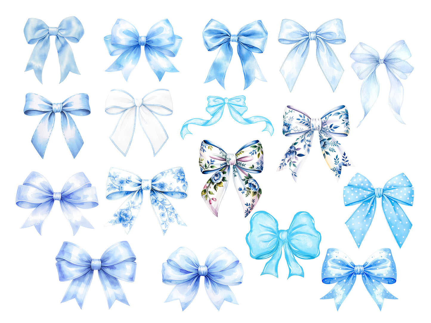 Watercolor Blue Bows Clipart Set | Baby Shower, Christmas, Winter PNG