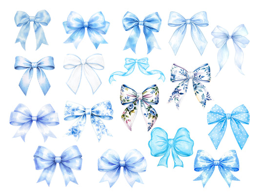 Watercolor Blue Bows Clipart Set | Baby Shower, Christmas, Winter PNG