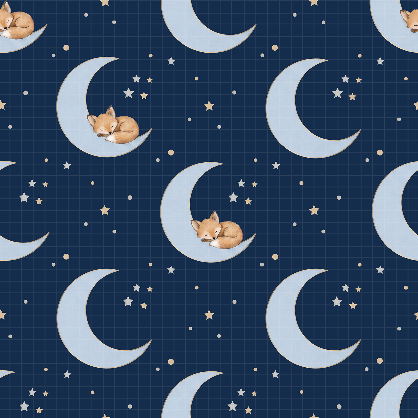 Sweet Dreams Fox Digital Paper Bundle, Watercolor Moon & Stars Seamless Pattern, Nursery Fabric Design