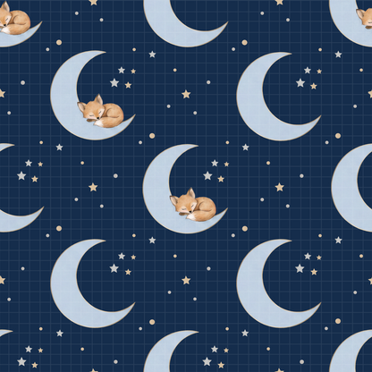 Sweet Dreams Fox Digital Paper Bundle, Watercolor Moon & Stars Seamless Pattern, Nursery Fabric Design