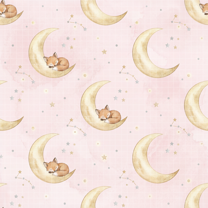 Sweet Dreams Fox Digital Paper Bundle, Watercolor Moon & Stars Seamless Pattern, Nursery Fabric Design
