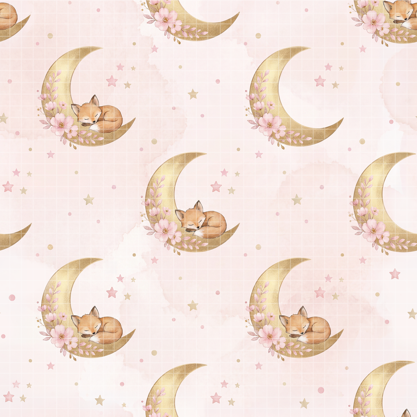 Sweet Dreams Fox Digital Paper Bundle, Watercolor Moon & Stars Seamless Pattern, Nursery Fabric Design