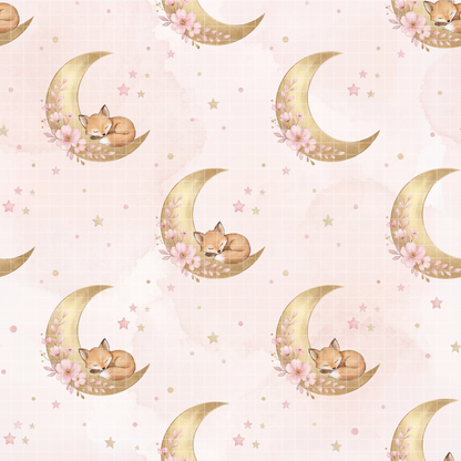 Sweet Dreams Fox Digital Paper Bundle, Watercolor Moon & Stars Seamless Pattern, Nursery Fabric Design
