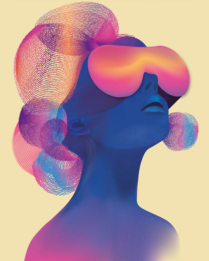 Psychedelic Woman Wall Art Print | Colorful Neon Surreal Portrait | Minimalist Abstract Poster | Instant Digital Download