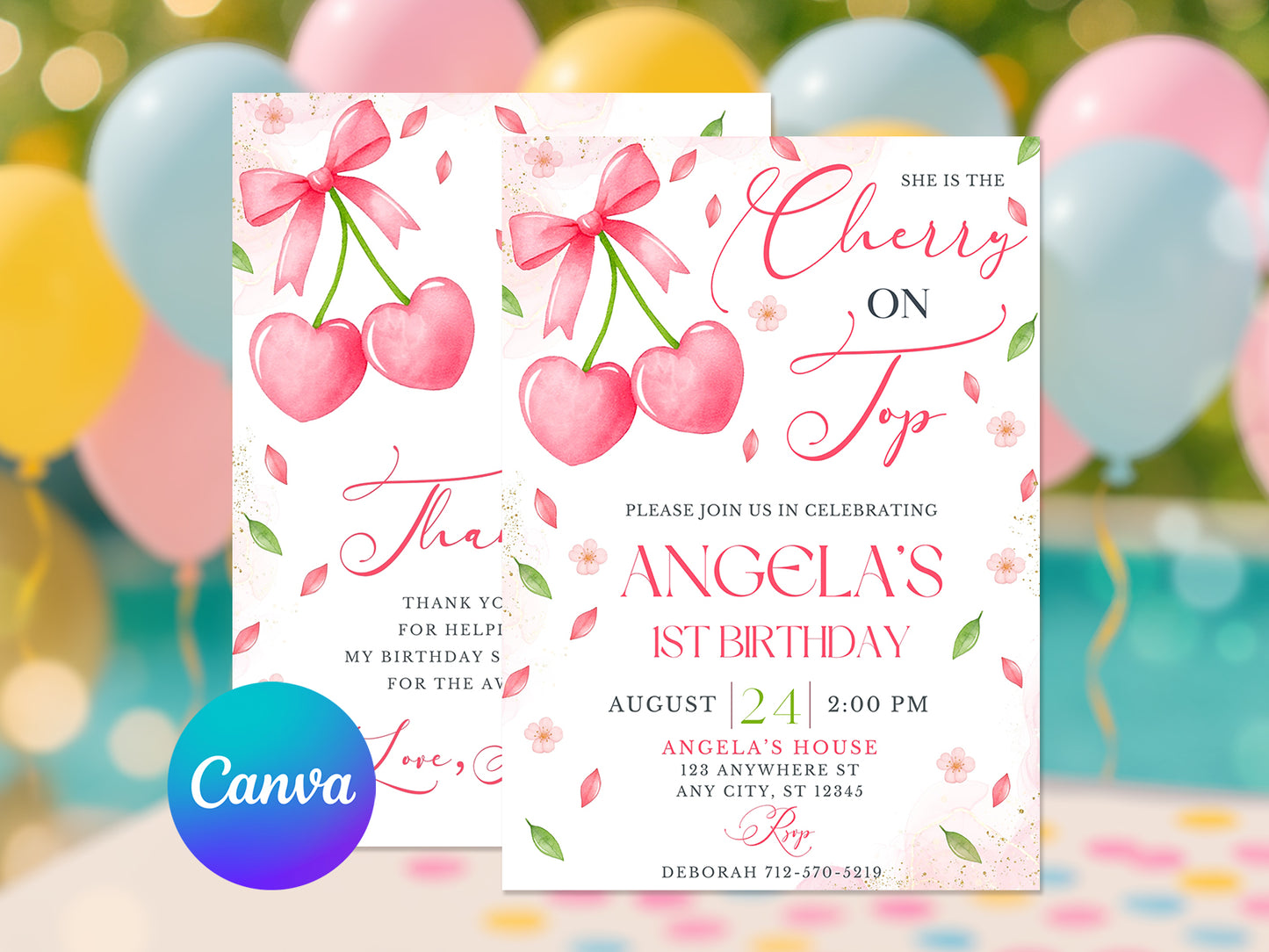 Cherry Baby Girl Invitation Cherry on Top Birthday Invitation