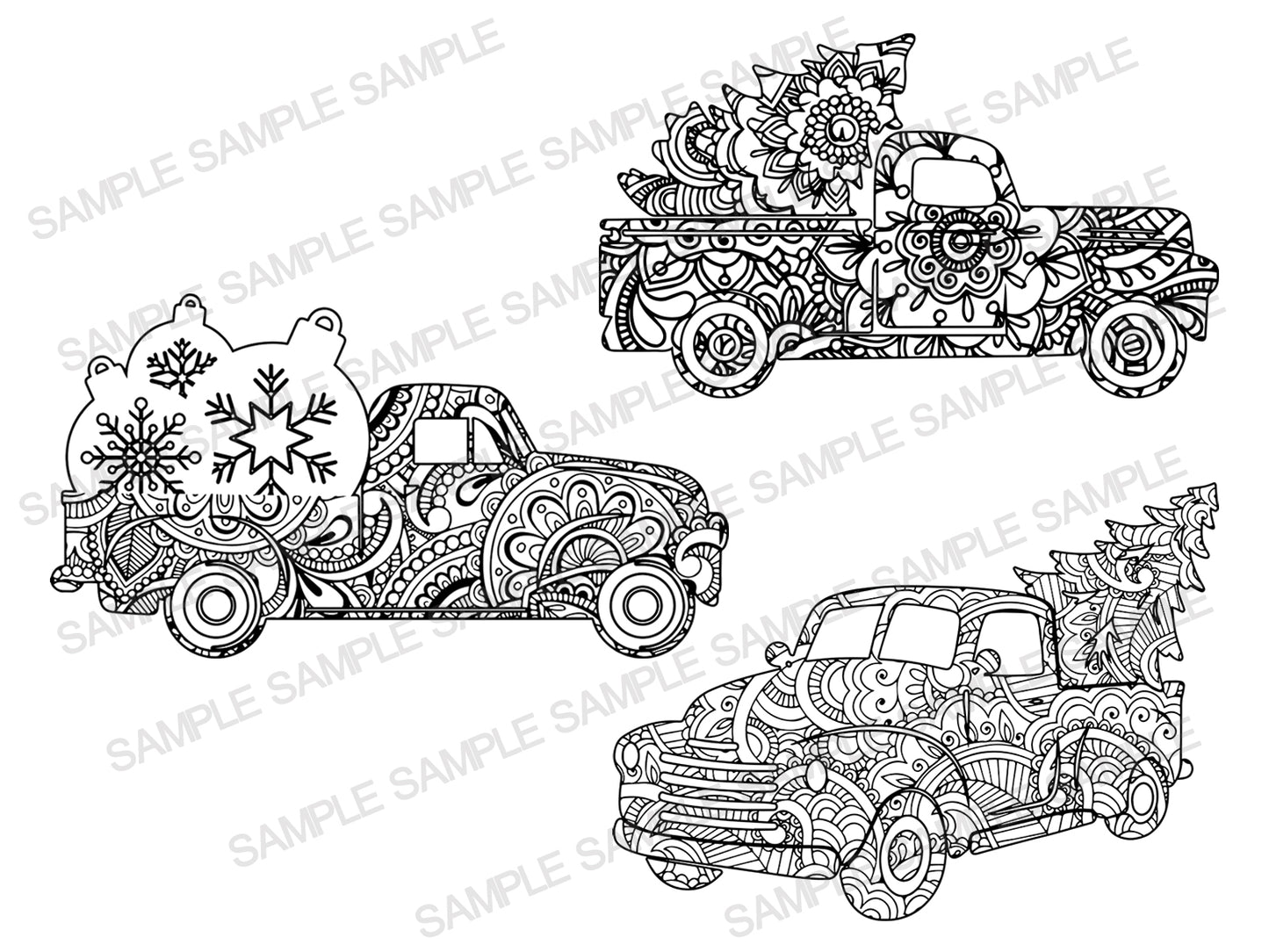 Christmas Mandala Trucks SVG Bundle – Zentangle Vintage Truck Clipart