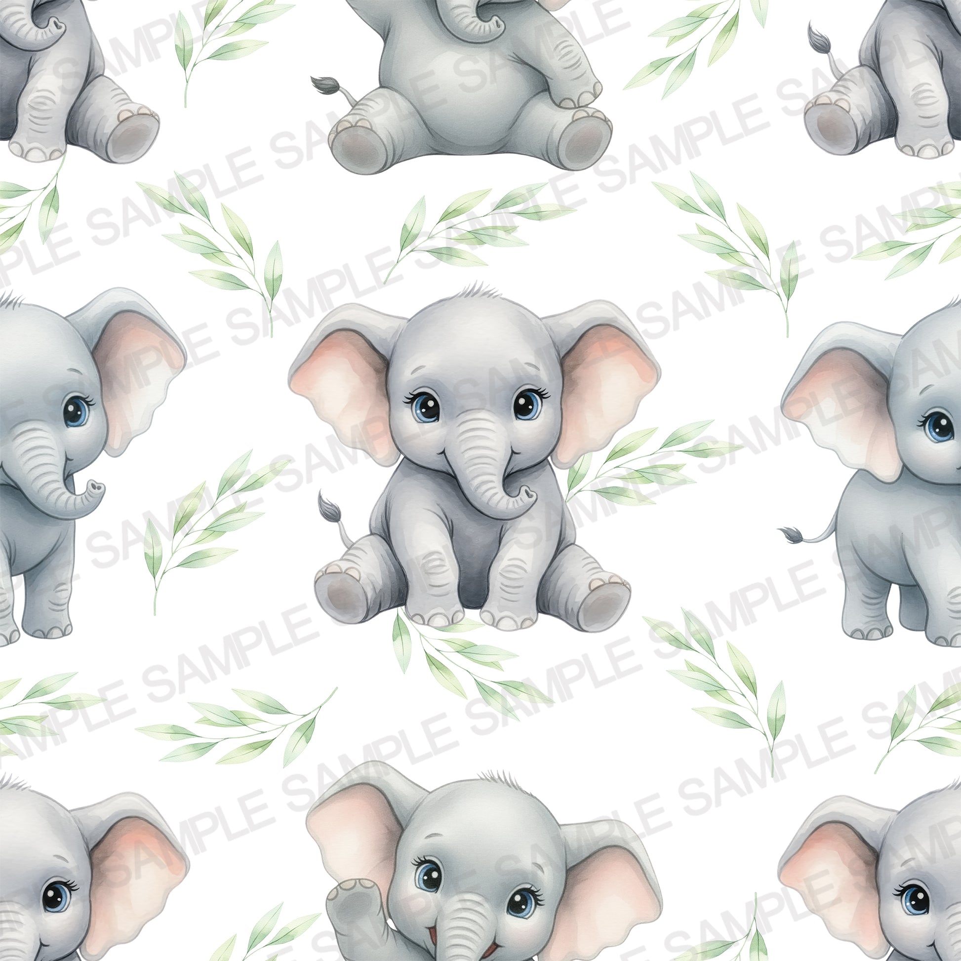 Watercolor baby elephant seamless pattern for nursery fabric design

