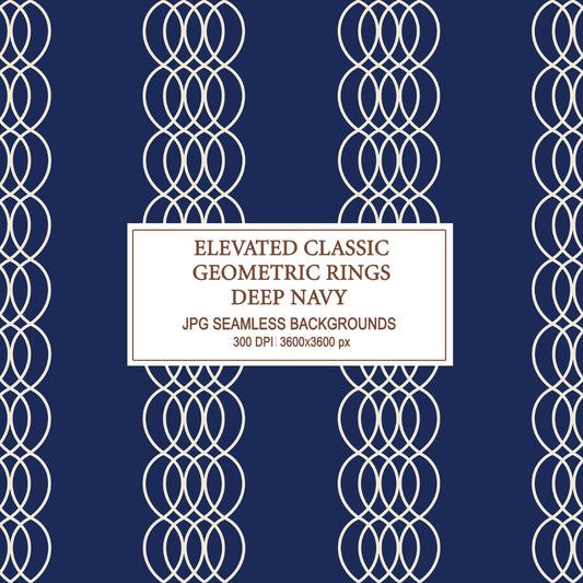 Deep navy and cream classic geometric rings seamless pattern cover for digital paper download.