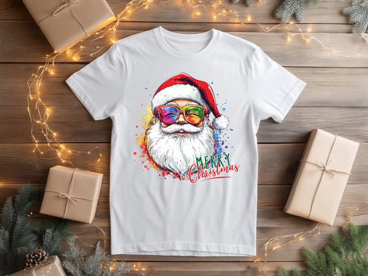 Cool Santa Sublimation Design PNG | Watercolor Hipster Santa with Headphones | Christmas T-Shirt Transfer | Digital Download