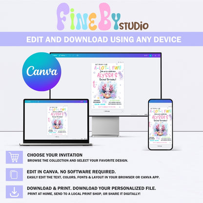 Cute Axolotl Birthday Invitation Template | Editable Canva Invite | "A-LOT-L FUN" Party Theme | Digital Download