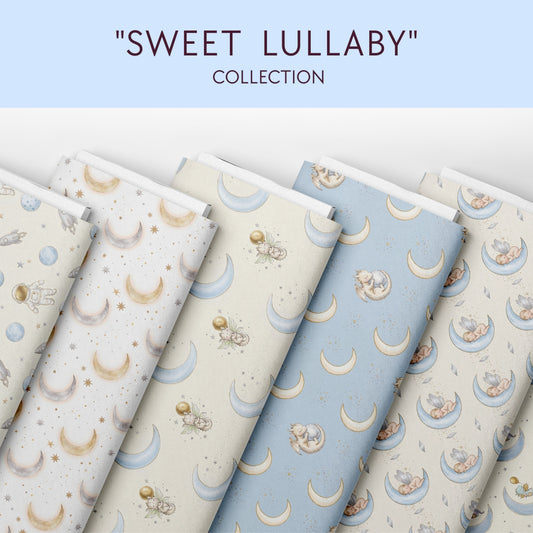 Watercolor baby dragon and crescent moon seamless patterns. Celestial nursery digital paper by FineByStudio.