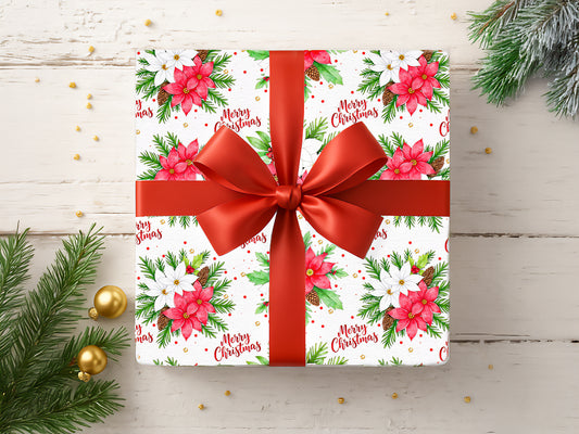 Watercolor Christmas Poinsettia Pattern – Holiday Wrapping Design