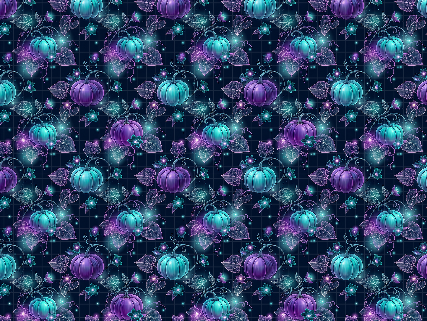 Mystical Pumpkin Garden: Neon Seamless Pattern
