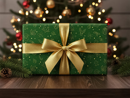 Green Christmas Wrapping Paper – Gold Holiday Pattern