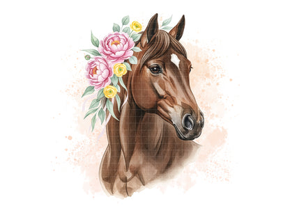 Watercolor Horse Clipart — Elegant Floral Horse Illustration