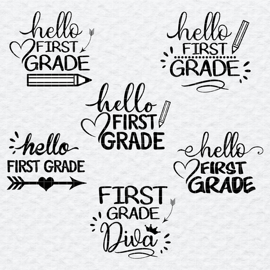 Hello First Grade SVG Bundle | Back to School Lettering Quotes PNG
