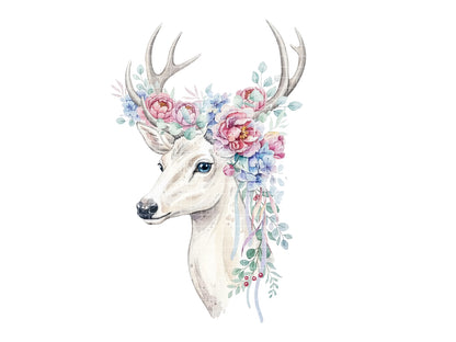 Watercolor Deer with Floral Crown | Woodland Animal Clipart | Kids T-shirt Design