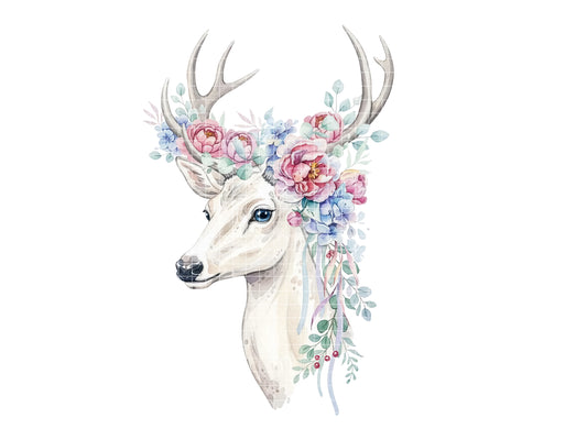 Watercolor Deer with Floral Crown | Woodland Animal Clipart | Kids T-shirt Design