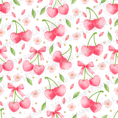 Watercolor Cherry & Bow Seamless Pattern | Pink Coquette Aesthetic Digital Paper | Fabric & Textile Design