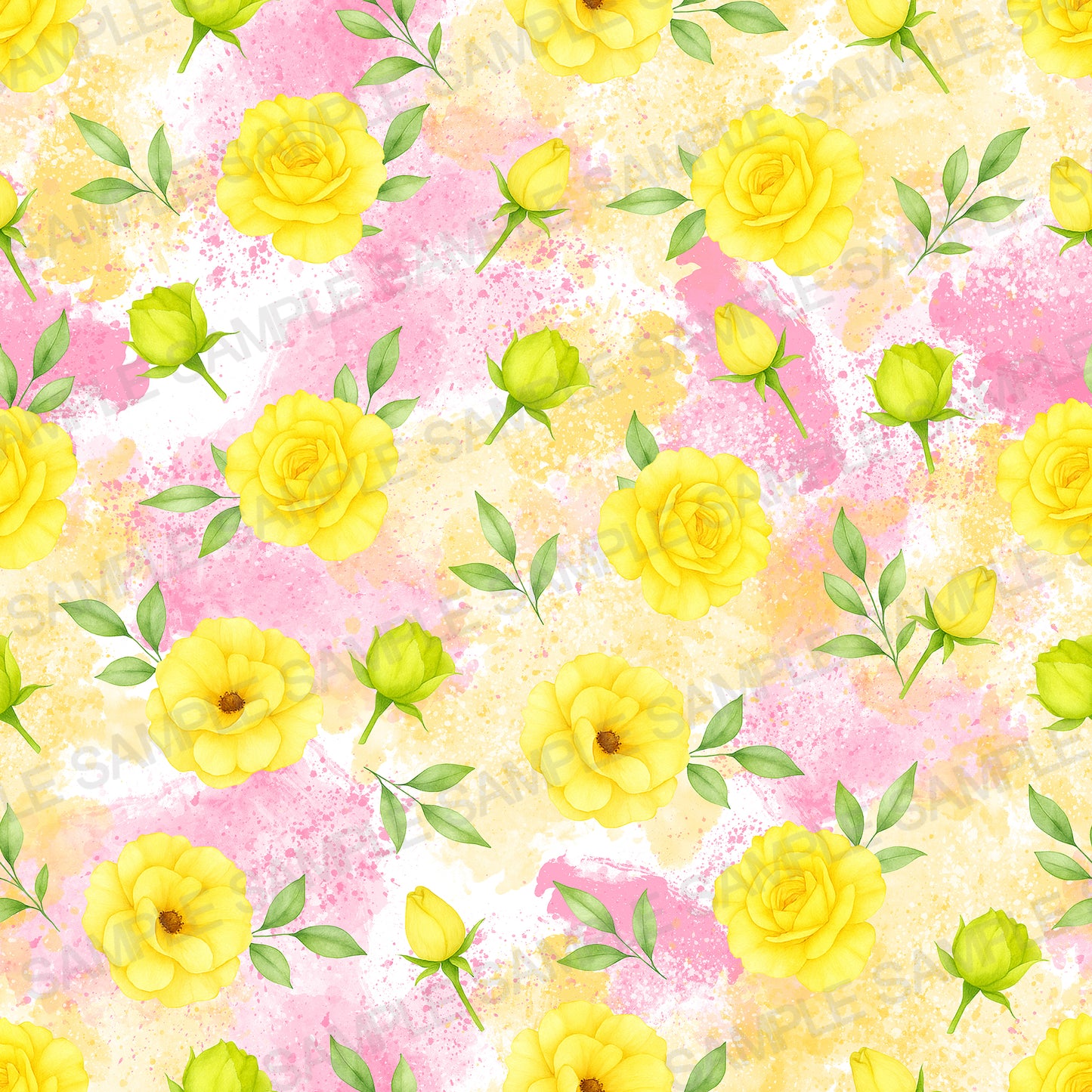 Watercolor Yellow Floral Seamless Pattern | Sunny Spring Digital Paper | Fabric & Textile Design