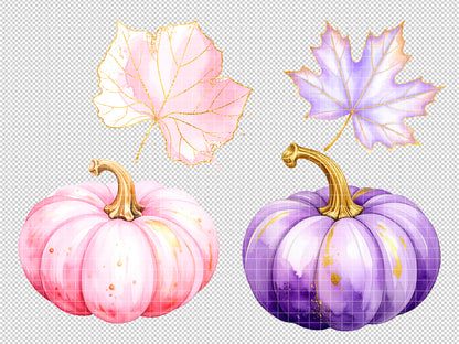 Pastel Pumpkin Clipart Set – Fall Watercolor Illustrations for Crafts & Design