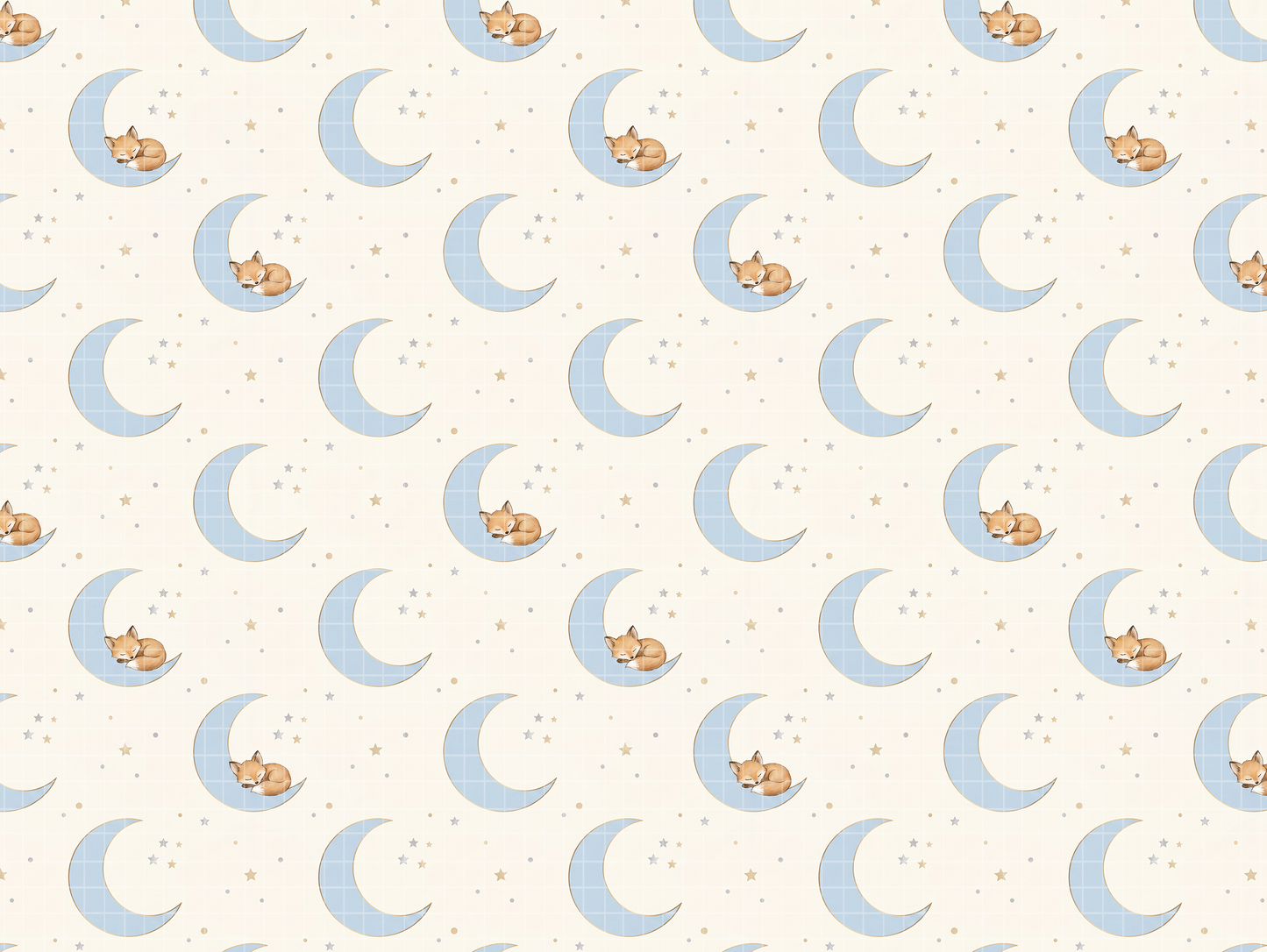 Sweet Dreams Fox Digital Paper Bundle, Watercolor Moon & Stars Seamless Pattern, Nursery Fabric Design