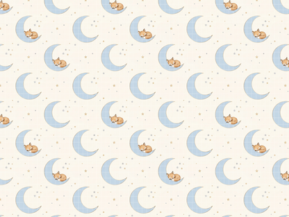 Sweet Dreams Fox Digital Paper Bundle, Watercolor Moon & Stars Seamless Pattern, Nursery Fabric Design