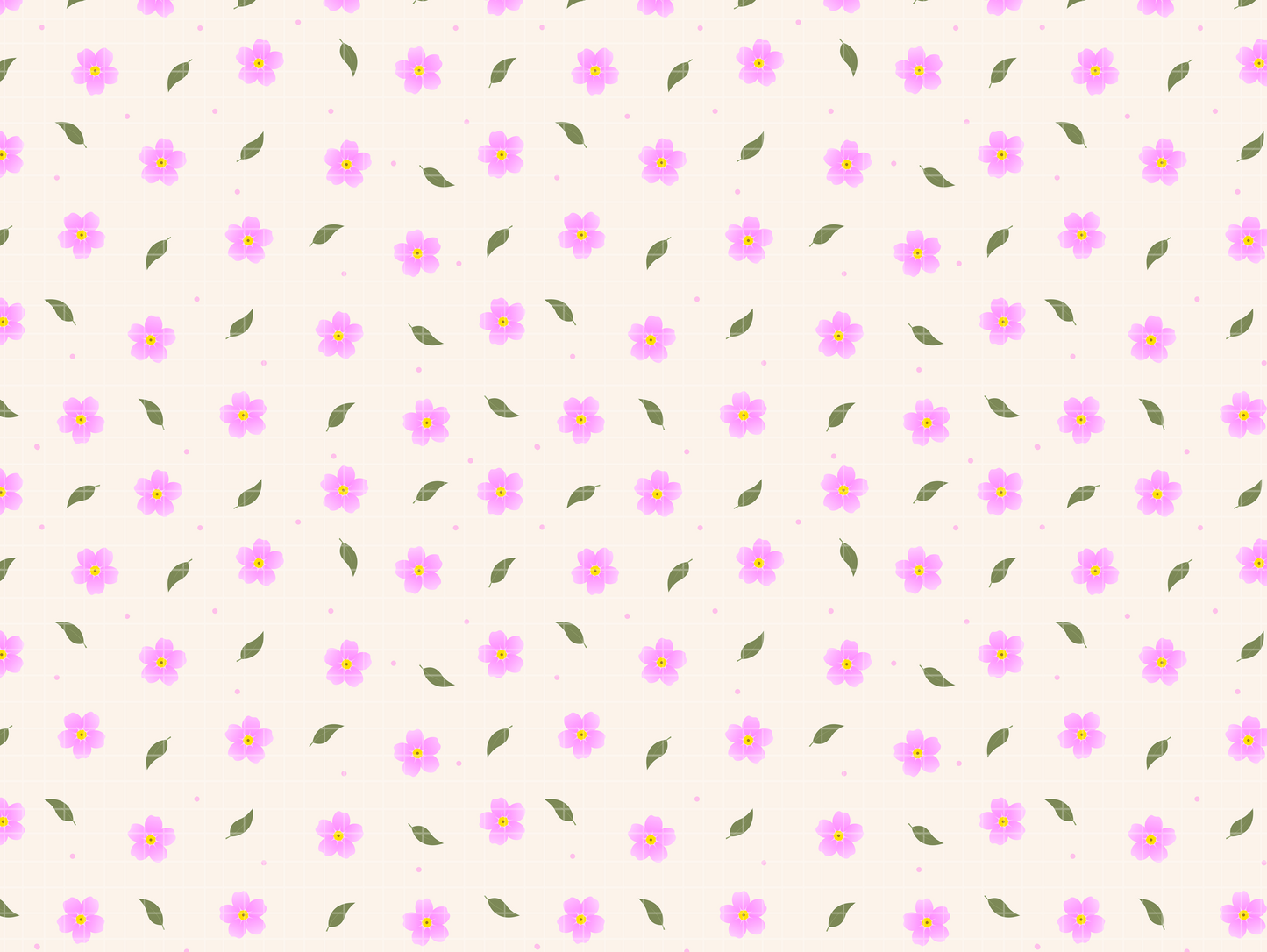Seamless cute pink ditsy floral pattern on cream background.