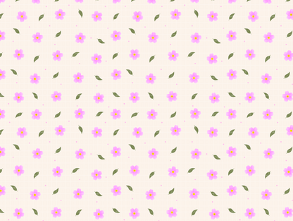Seamless cute pink ditsy floral pattern on cream background.