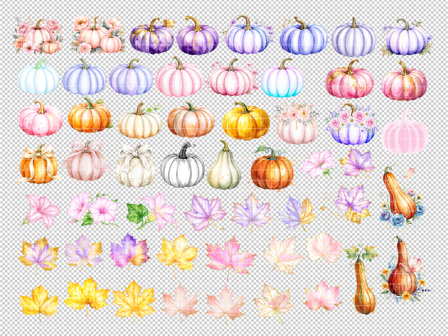 Pastel Pumpkin Clipart Set – Fall Watercolor Illustrations for Crafts & Design