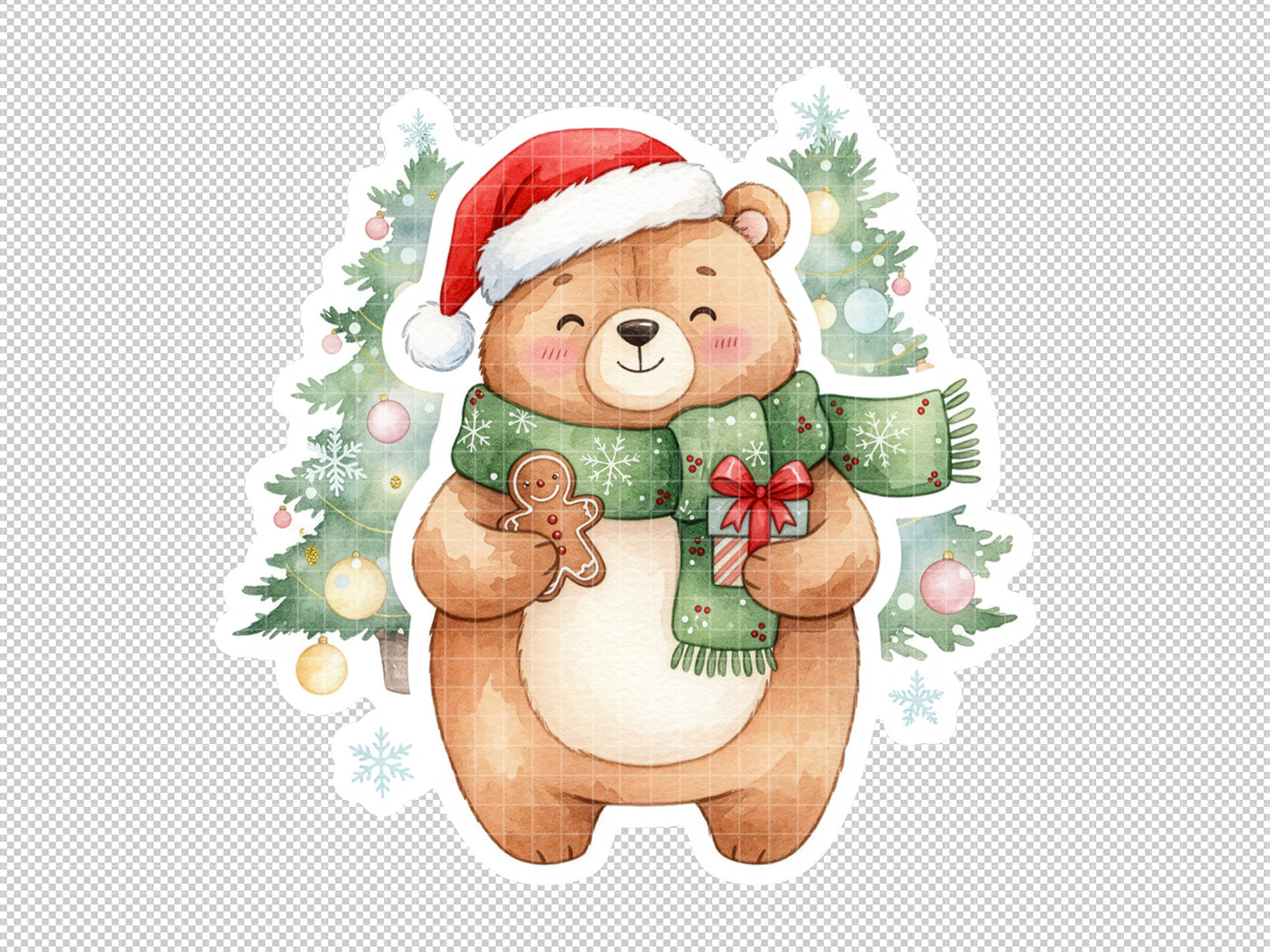Watercolor Christmas Bear Sticker | Cute Holiday PNG | FineByStudio