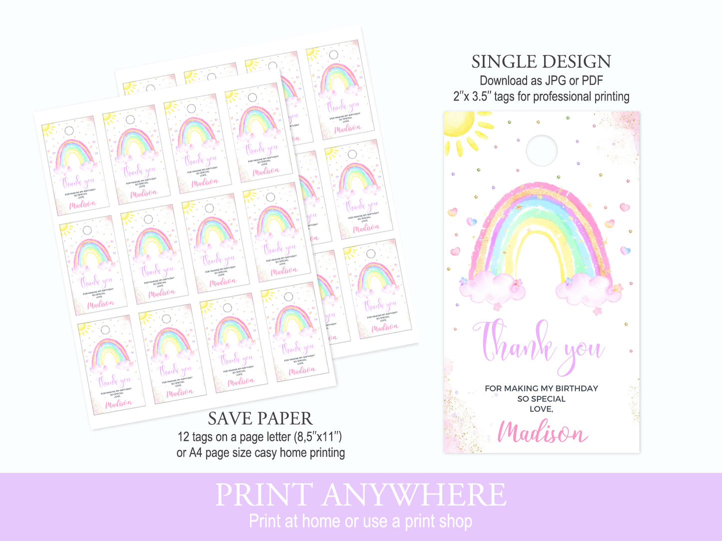 Rainbow Thank You Tag Pastel