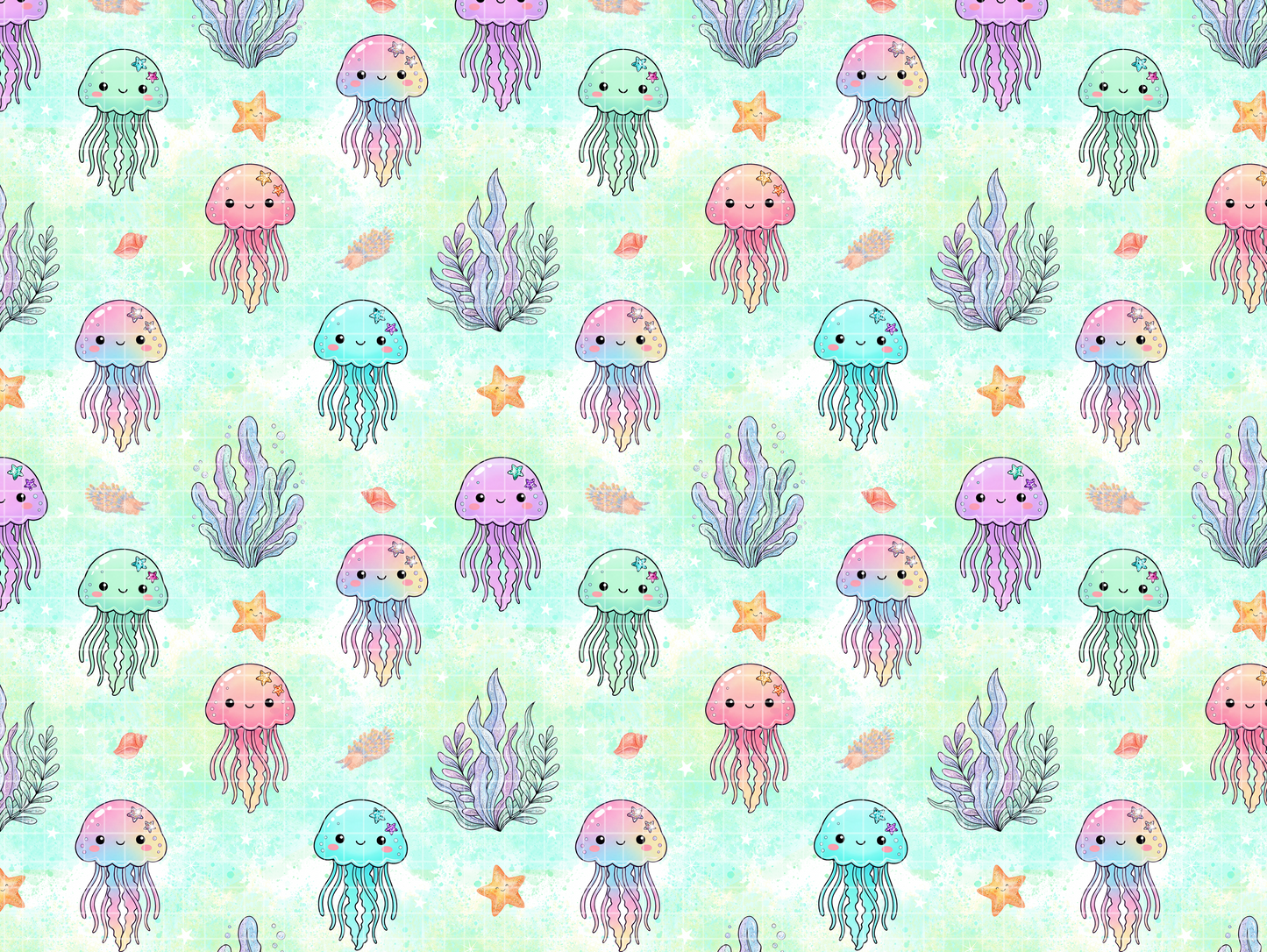 Pastel Jellyfish Seamless Pattern Bundle, Ocean Digital Paper
