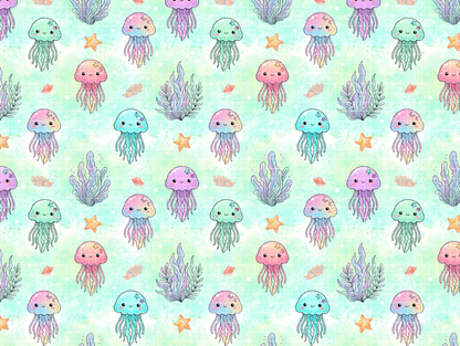 Pastel Jellyfish Seamless Pattern Bundle, Ocean Digital Paper