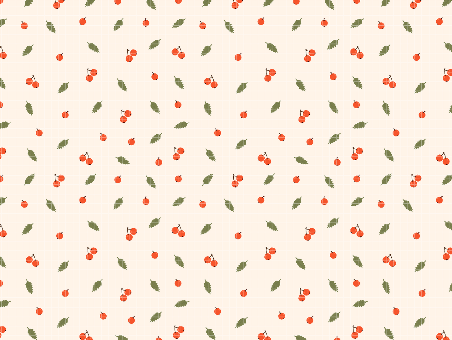 Seamless pattern with red autumn berries and green leaves on dark and light backgrounds for fall wrapping paper.