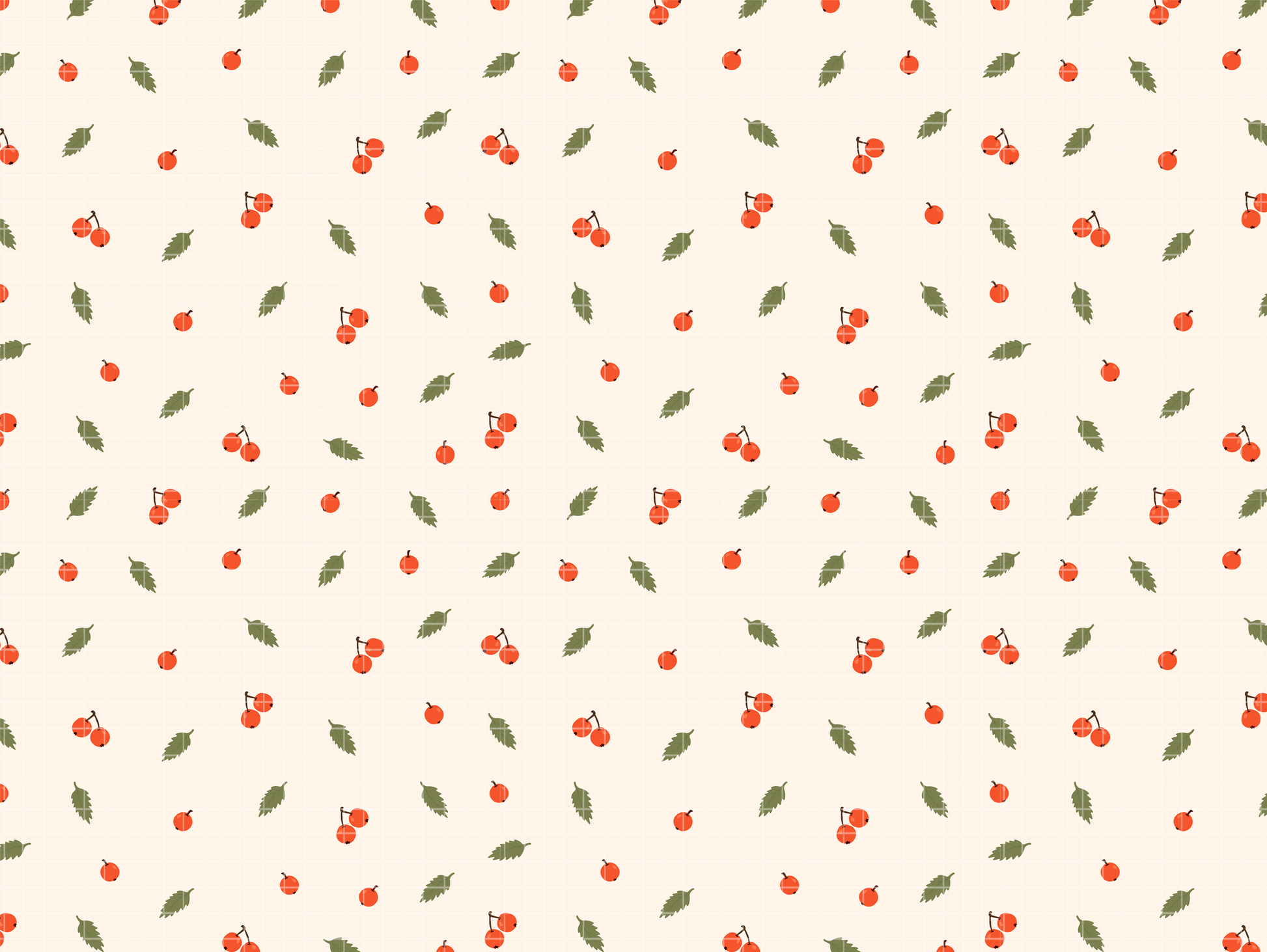 Seamless pattern with red autumn berries and green leaves on dark and light backgrounds for fall wrapping paper.