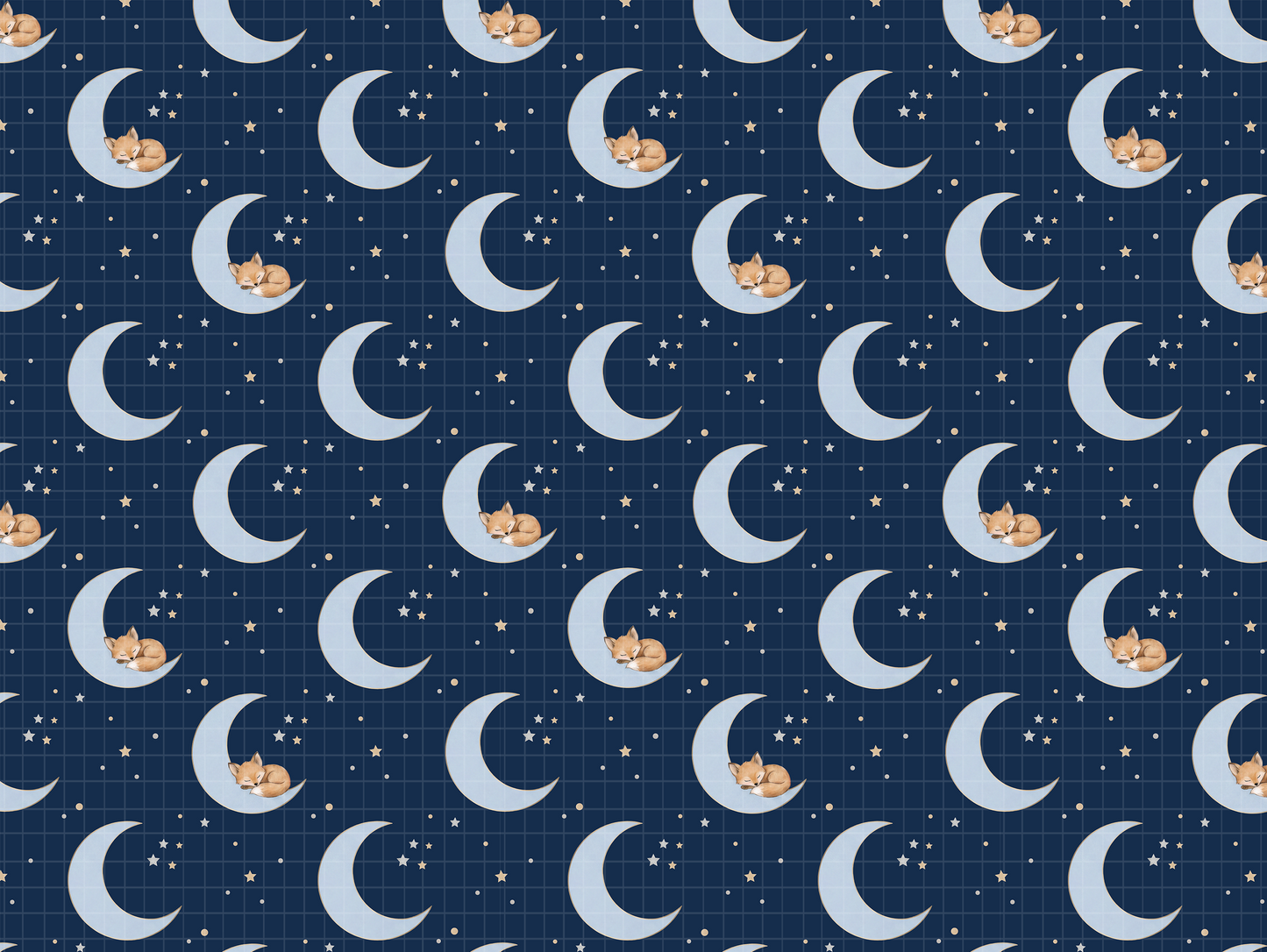 Sweet Dreams Fox Digital Paper Bundle, Watercolor Moon & Stars Seamless Pattern, Nursery Fabric Design